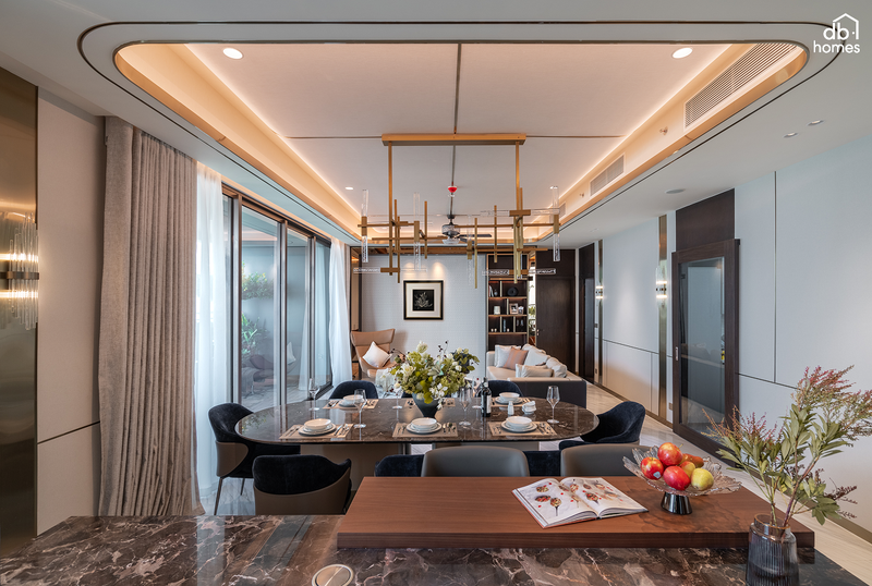 Không gian phòng khách nối liền mạch với phòng bếp