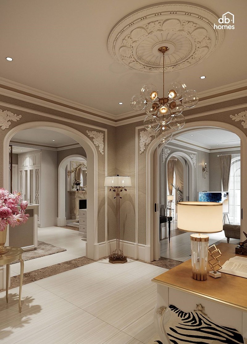 Các họa tiết, hoa văn chạm khắc tinh xảo là linh hồn của phong cách thiết kế nội thất Tân Cổ Điển