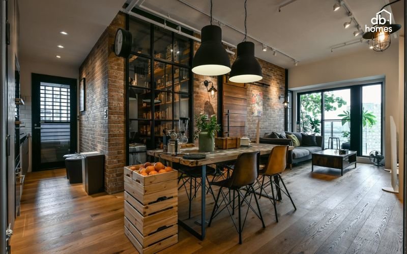 Phong cách Industrial mang đến không gian mạnh mẽ, cá tính với vật liệu thô mộc, màu sắc tối giản và thiết kế mở, tạo nên vẻ đẹp hiện đại và độc đáo