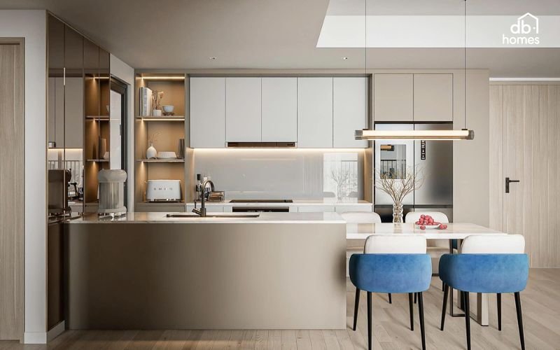 Phong cách nội thất hiện đại nổi bật với màu sắc trung tính, vật liệu công nghiệp, đường nét tinh giản và không gian mở