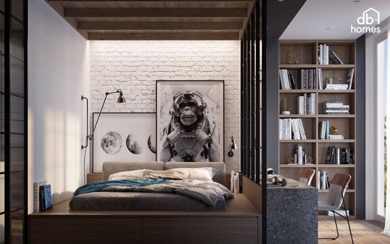 Sử dụng vách ngăn giúp ánh sáng dễ dàng khuếch tán trong phòng ngủ nhỏ