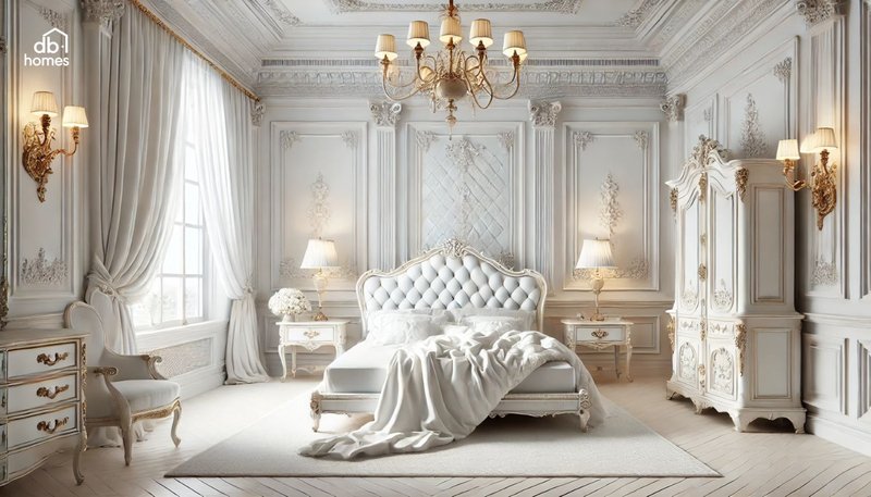 Những món đồ nội thất cổ điển kết hợp cùng các phụ kiện trang trí làm nổi bật vẻ đẹp kiêu sa của căn phòng ngủ cổ điển