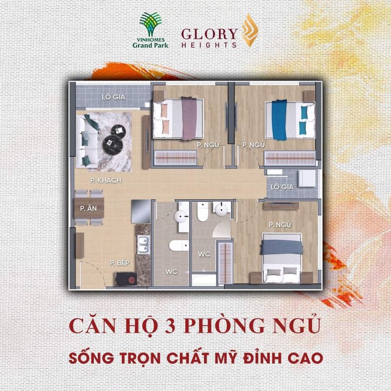 Căn hộ Glory Heights 3 phòng ngủ