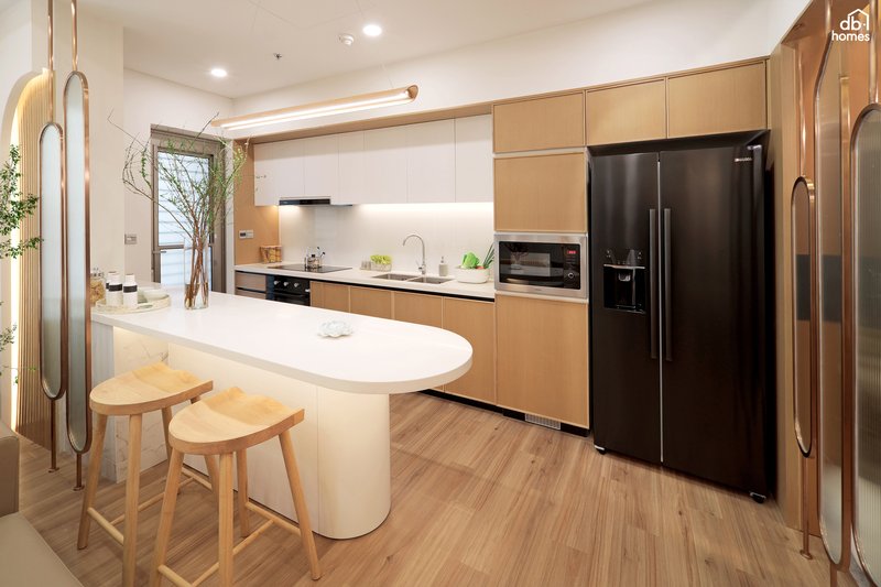 Phòng bếp phong cách Japandi nổi bật với sự gọn gàng và công năng