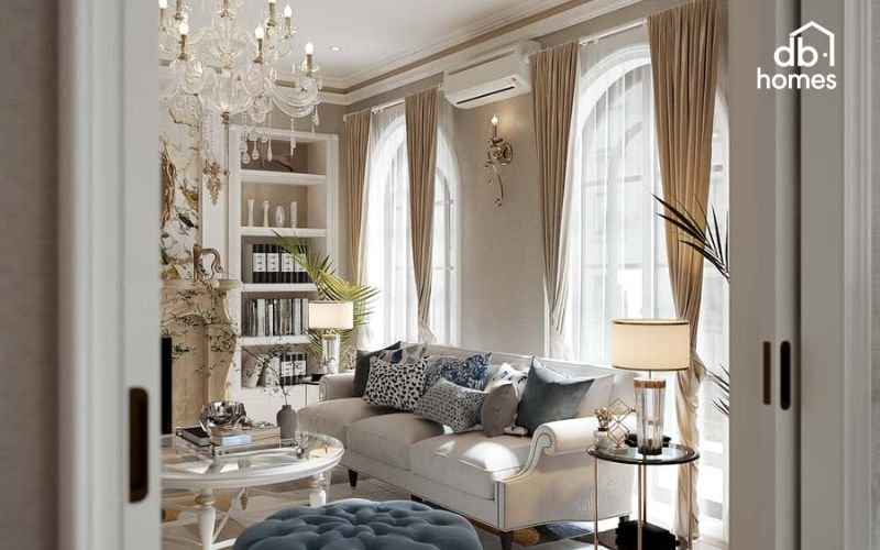 Sắp xếp nội thất theo nguyên tắc đối xứng và kết hợp ánh sáng tự nhiên, nhân tạo sẽ làm nổi bật vẻ đẹp tinh tế của phong cách