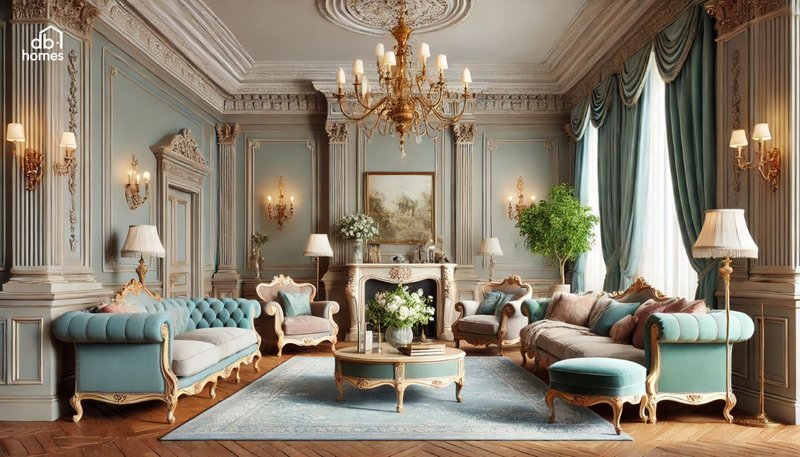Phòng khách theo phong cách cổ điển với các họa tiết cầu kỳ và chạm khắc tinh xảo mang đến vẻ đẹp sang trọng