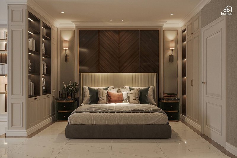 Phòng ngủ phong cách thiết kế Tân Cổ Điển là sự kết hợp hoàn hảo giữa vẻ đẹp lộng lẫy và cảm giác ấm áp