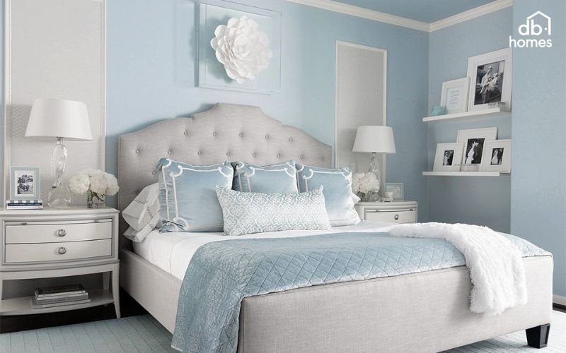 Phòng ngủ đẹp màu xanh nước biển mang đến không gian thư giãn, yên tĩnh và cải thiện chất lượng giấc ngủ