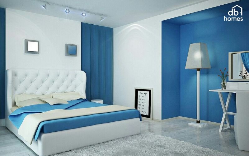 Phòng ngủ màu xanh nước biển mang đến không gian yên bình, sáng tạo và thư giãn