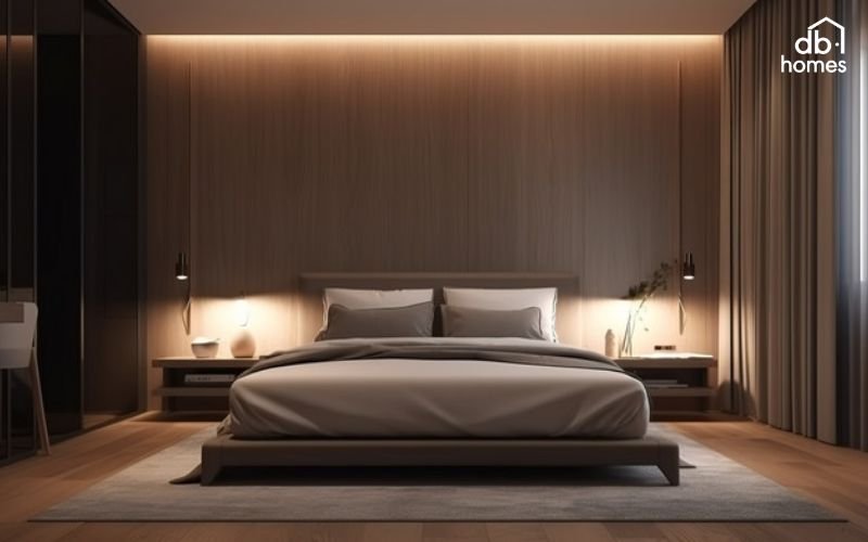 Đèn gắn tường và đèn dây hắt giúp tăng chiều sâu và tạo cảm giác không gian rộng mở, ấm cúng