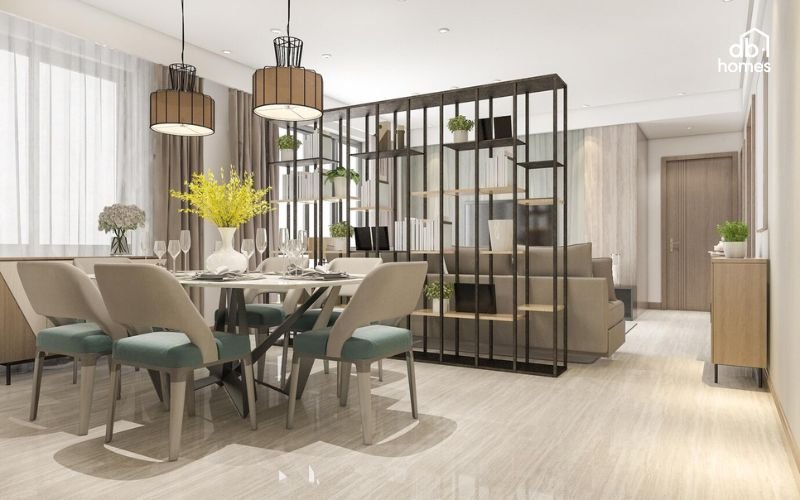 Kệ trang trí còn giúp sắp xếp đồ đạc gọn gàng, nâng cao tiện ích cho căn hộ