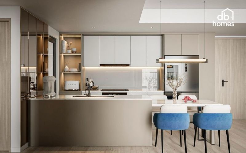 Kết hợp cùng gạch men bóng sẽ giúp khuếch đại ánh sáng, tạo cảm giác rộng rãi hơn