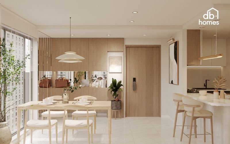 Bố trí hợp lý khu vực nấu ăn, rửa và lưu trữ giúp tối ưu không gian và nâng cao hiệu quả sử dụng trong bếp