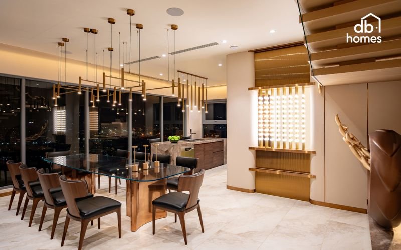 Thiết kế nội thất phòng bếp nhỏ gọn tối ưu diện tích bằng cách thiết kế nối với phòng khách và bố trí khoa học sẽ giúp không gian bếp trở nên rộng rãi hơn