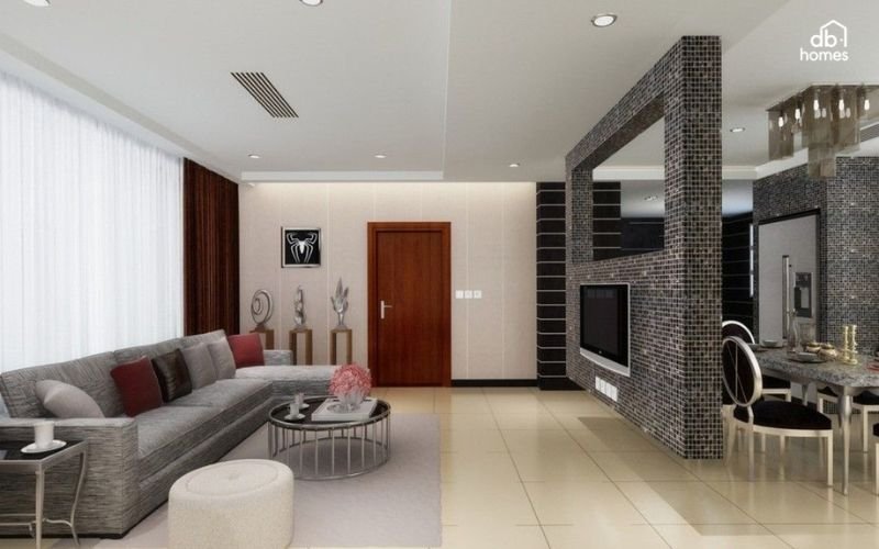 Việc sử dụng vách ngăn trong phòng khách là giải pháp tối ưu để tạo ra không gian riêng biệt