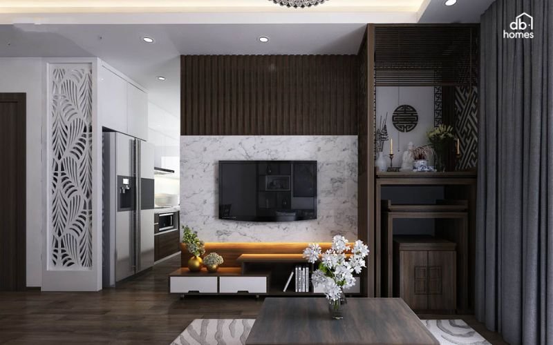 Bàn thờ trong phòng khách là một yếu tố quan trọng trong thiết kế nội thất của nhiều gia đình Việt