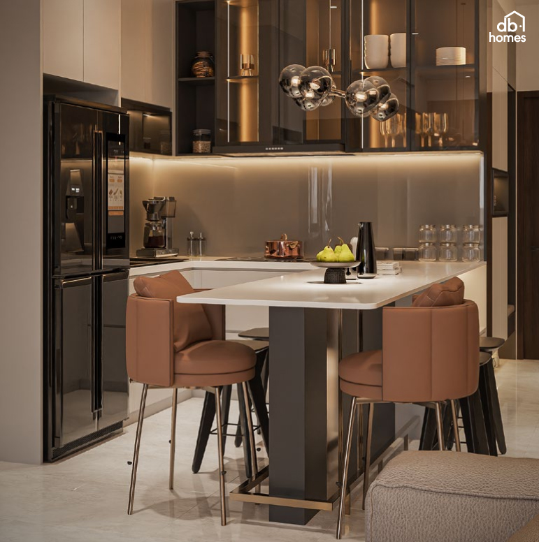 Không gian bếp liền phòng ăn tinh tế