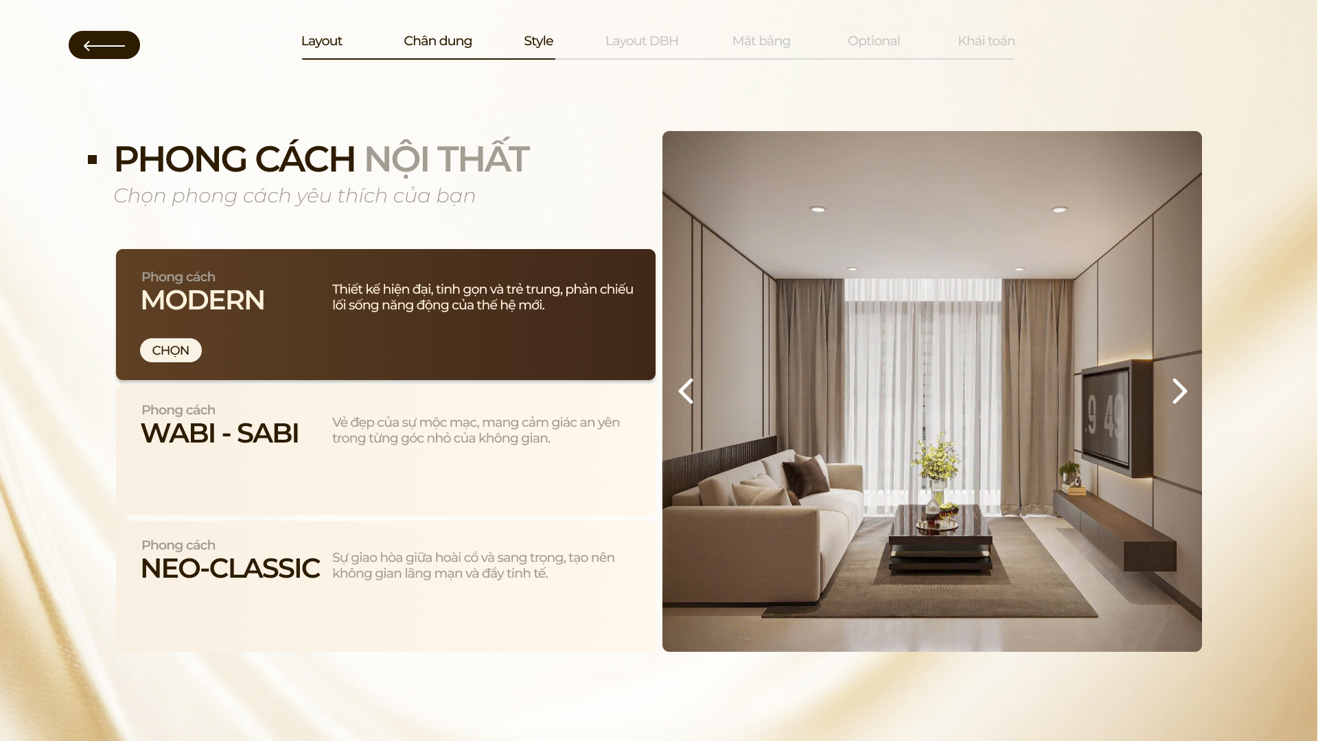 Layout và phong cách thiết kế nội thất được hiển thị trực quan theo lựa chọn khách hàng