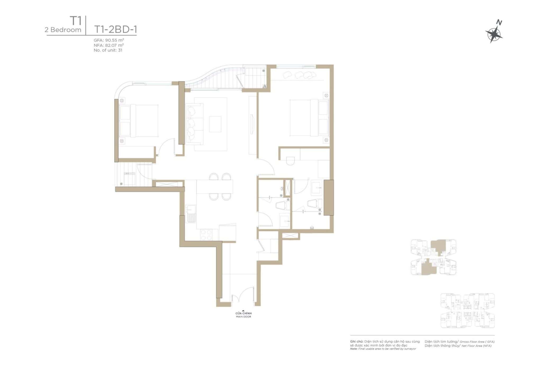 Mặt bằng căn hộ Thủ Thiêm Zeit River 2 phòng ngủ