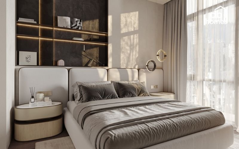 Thiết kế nội thất căn hộ D-Homme với phòng ngủ chính và phòng ngủ phụ